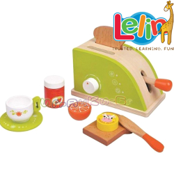 Lelin Toys Дървен детски тостер с продукти за закуска L40075